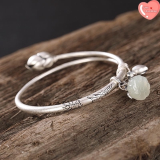 Vòng đeo tay bằng bạc S990 họa tiết hoa sen có thể điều chỉnh được phong cách cổ điển