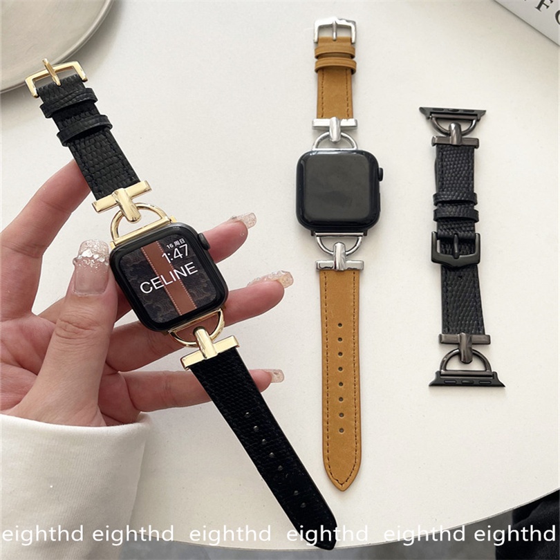 Dây Đeo Bằng Da Khóa Kim Loại Sáng Tạo Cho Đồng Hồ Thông Minh Smart Watches Series 7 6 SE 5 4 3 2 1 41mm 45mm 44mm 42mm 40mm 38mm