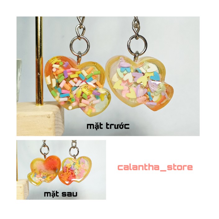 Móc khoá trái tim full charms - Móc khoá handmade resin - Quà lưu niệm