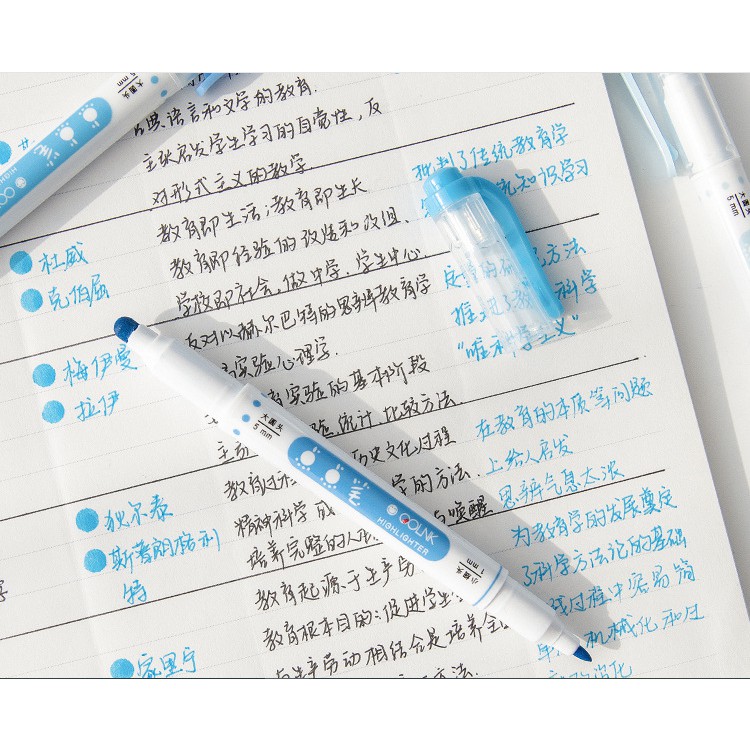 BOX 6 bút dạ 2 ĐẦU TRÒN và đầu nhọn highlight, ghi chú, đánh dấu trang trí- StudywithNgan-boxbut06