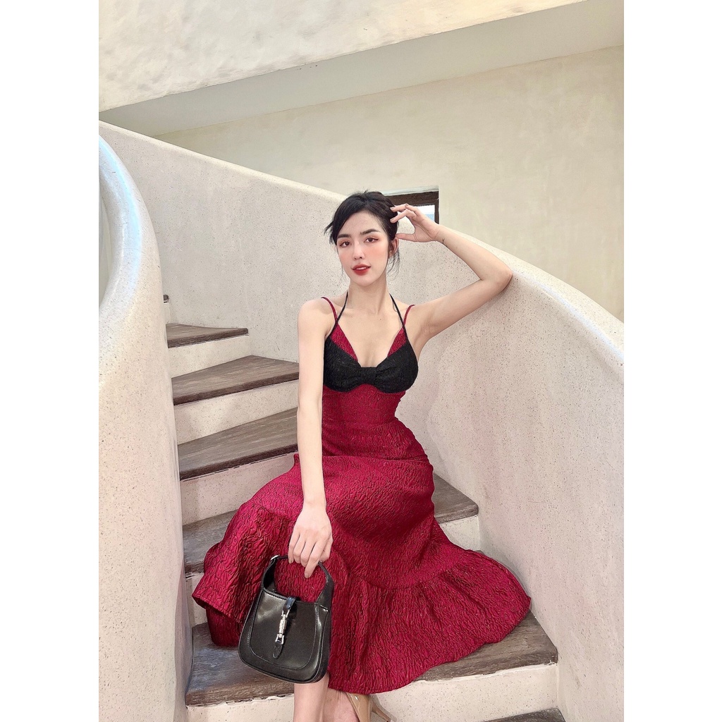 Váy Đầm Thiết Kế THUYNGOTHANH hai dây đỏ SALE