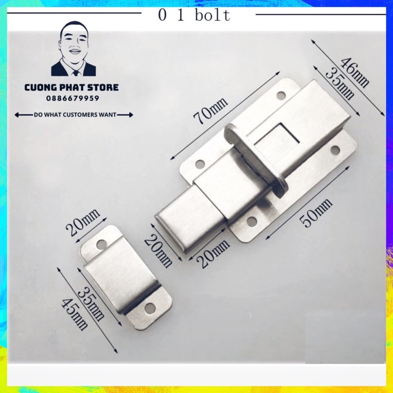 Chốt cài cửa inox dạng vuông, Then cài cửa ngang an toàn dùng cho cửa Toilet cửa sổ lách