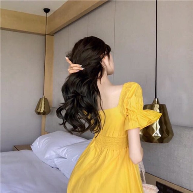 Đầm vàng tay phồng Ulzzang