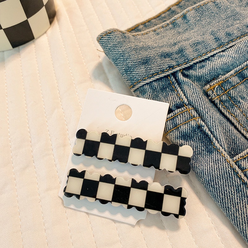 Kẹp Tóc Mái Bằng acrylic Họa Tiết Hình Học Màu Trắng Đen Phong Cách vintage Hàn Quốc Cho Nữ