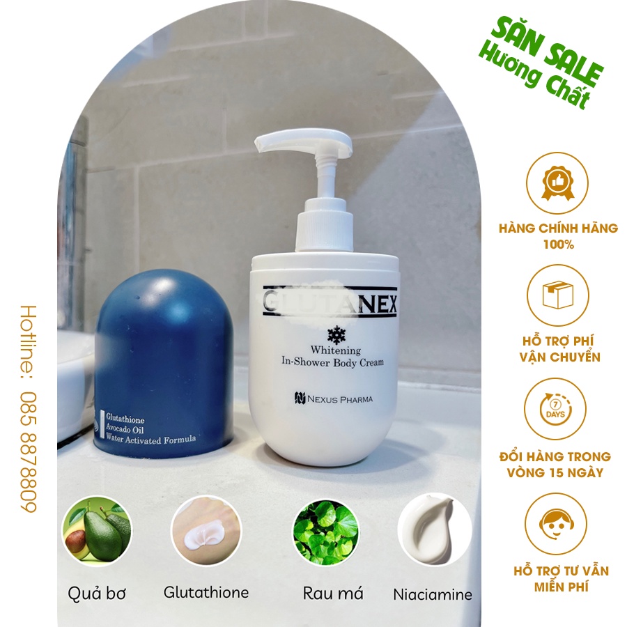 Sữa Tắm Dưỡng Trắng Da Body Glutanex Whitening In Shower Body Cream 300ml - Kem tắm kích trắng cấp tốc, chống nhăn da