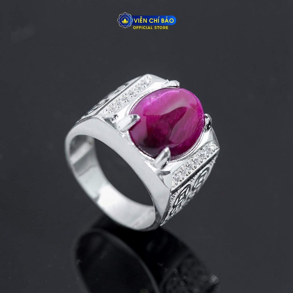 Nhẫn nam đá mắt hổ hồng kim tiền chất liệu bạc 925 thời trang phụ kiện trang sức nam Viễn Chí Bảo N300713