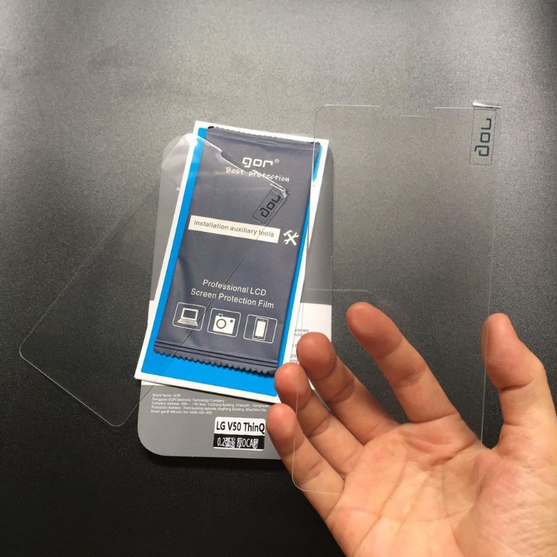 Bộ 2 kính cường LG V30 / V40 / V50 / V60 / G7 / G8 trong suốt hiệu GOR full box