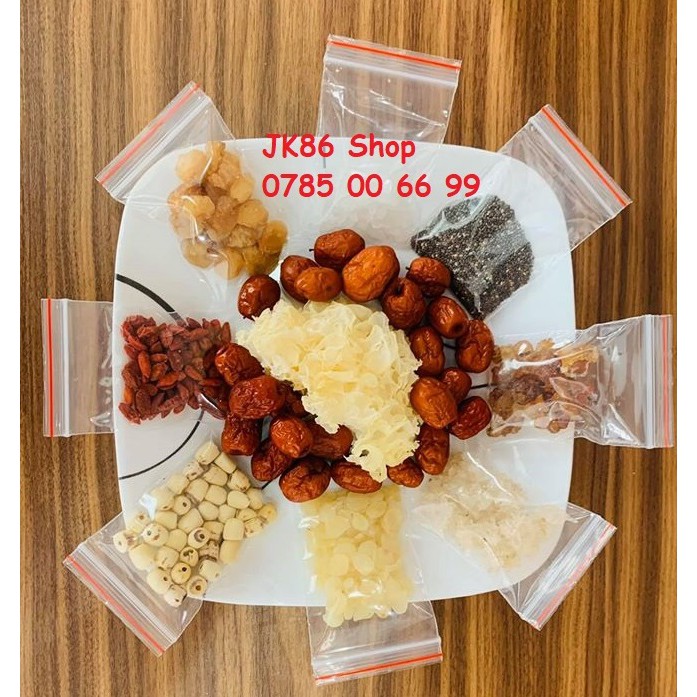 Chè dưỡng nhan nhựa đào - tuyết yến- tuyết liên tử- Set nấu 10 chai 300ml