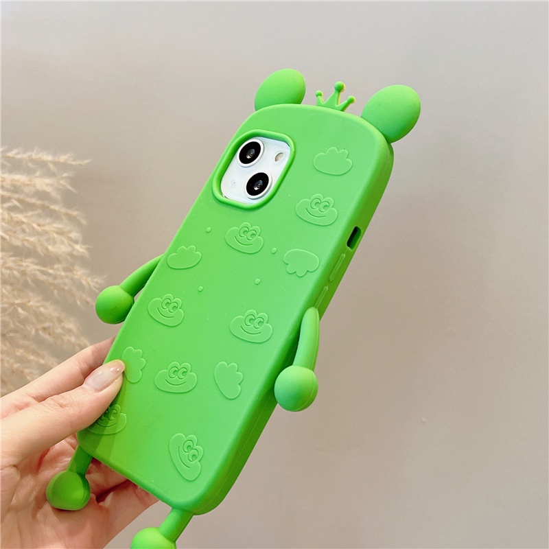 Ốp lưng chống sốc điện thoại màu xanh lá cho iphone 14 pro max 13 pro silicon mềm iphone 12 pro 11 ốp lưng 3d in hình ếch dễ thương