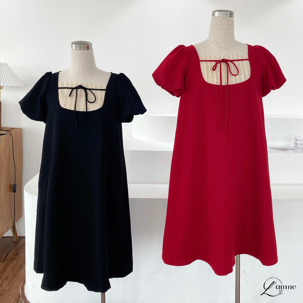 [NEW ARRIVIAL] Đầm bầu đẹp dáng suông GLAM DRESS chất liệu tuyết mưa không nhăn phối cổ tơ, thoáng mát, thấm mồ hôi BY L