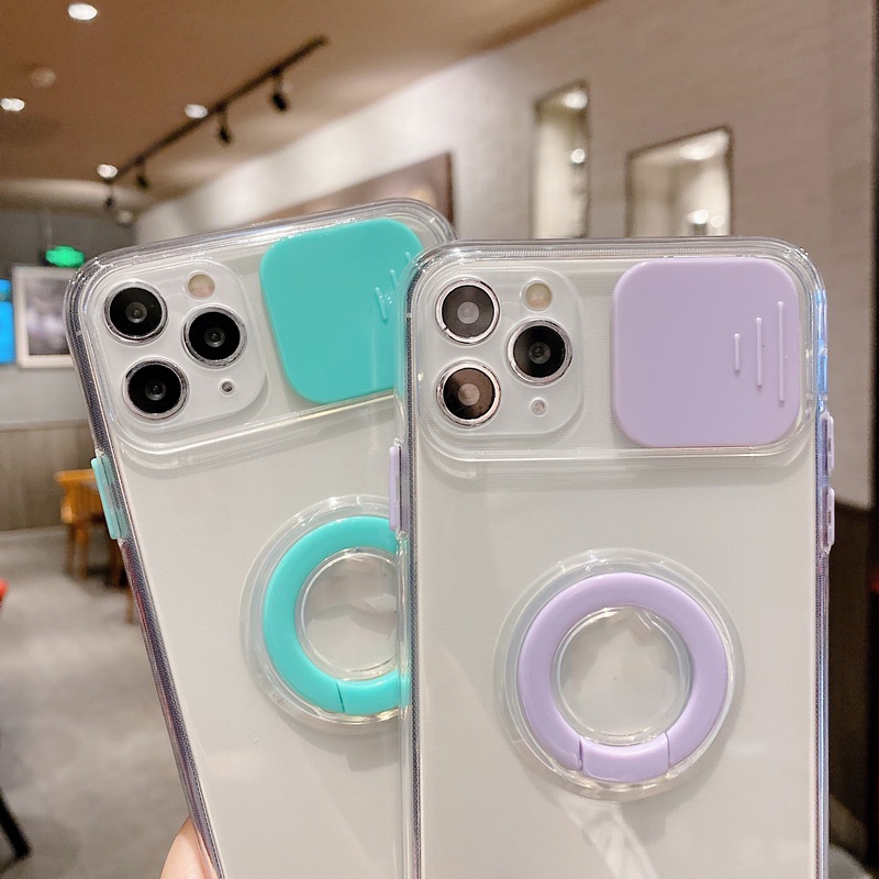 Ốp Điện Thoại Mềm Trong Suốt Chống Sốc Có Vòng Trượt Bảo Vệ Camera Cho iPhone 14 13 12 11 Pro Max X XS XR 8 7 Plus + SE 2020