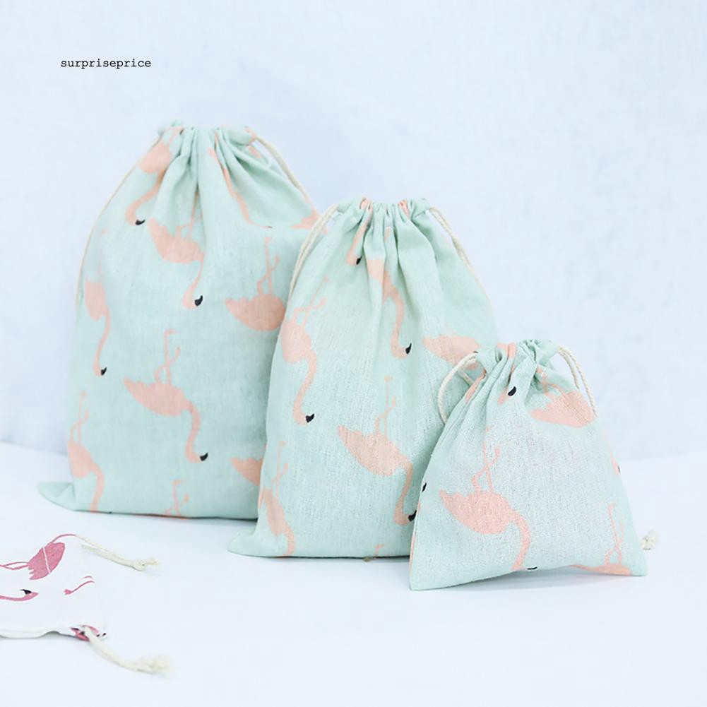 Túi dây rút cotton lanh in họa tiết dễ thương