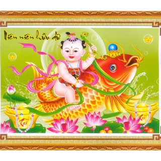 Tranh thêu chữ thập Tiên Đồng Cưỡi Cá Chép