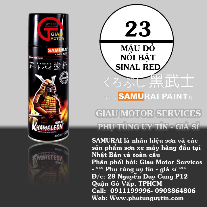 23 _ Chai sơn xịt sơn xe máy Samurai 23 màu đỏ nổi bật _ 23 Red Samurai _ shop uy tín, giao hàng nhanh