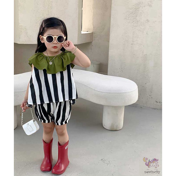 Bộ Áo Sát Nách Cổ Bèo + Quần Short Thời Trang Hàn Quốc Cho Bé Gái