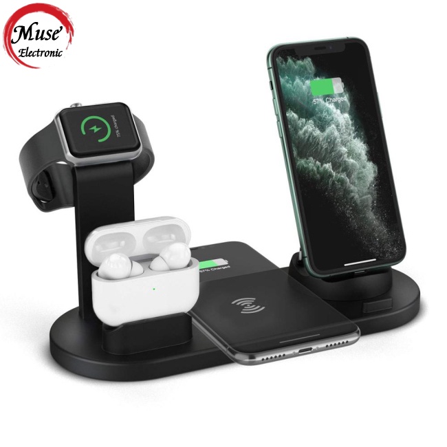 Đế Sạc Nhanh Không Dây 4 Trong 1 10W Cho Apple Watch 5 4 3 Airpods Pro 11