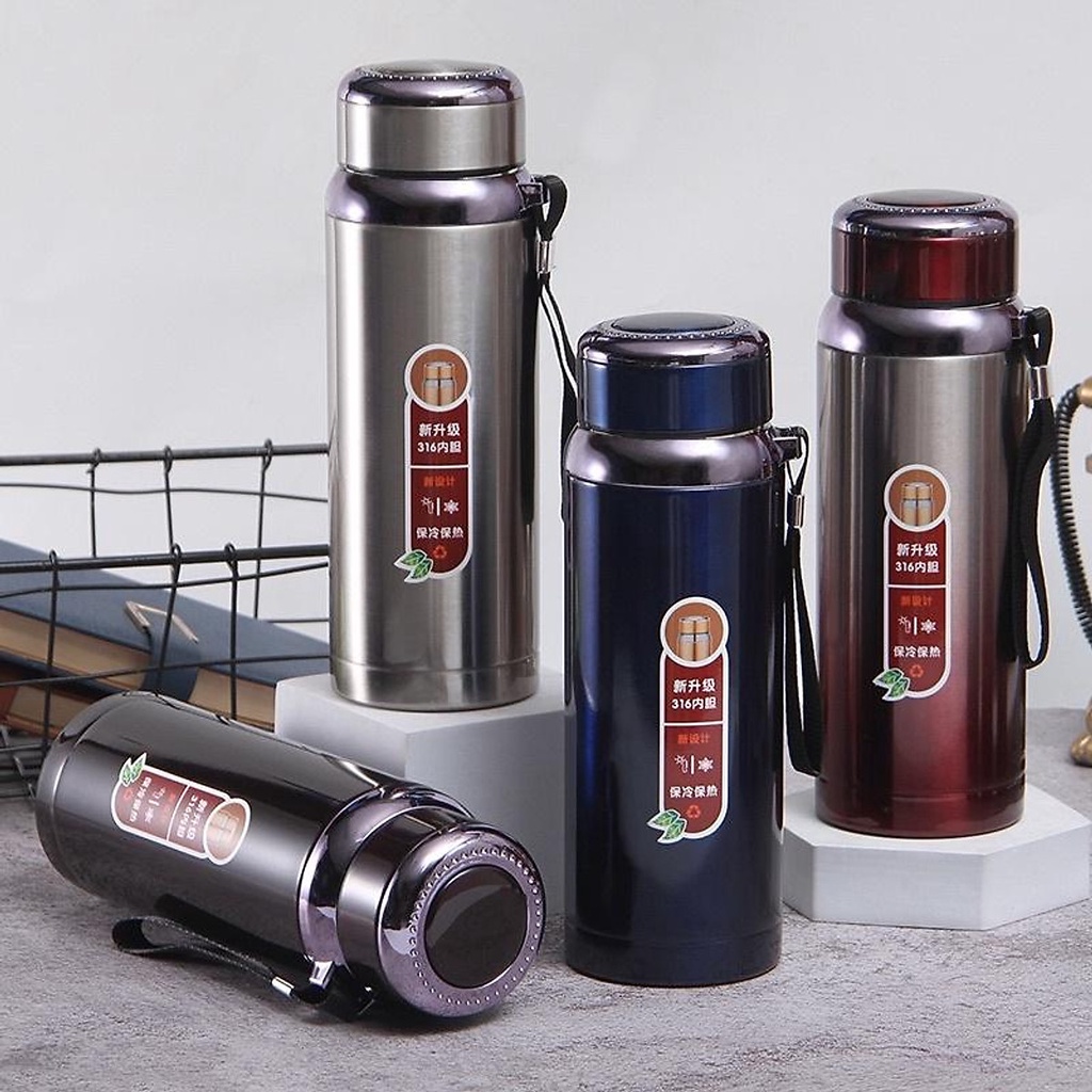 BÌNH GIỮ NHIỆT CỔ INOX 1 LÍT -  316 GIỮ NHIỆT LIÊN TỤC 24 TIẾNG - Có rây lọc, phong cách thể thao, an toàn