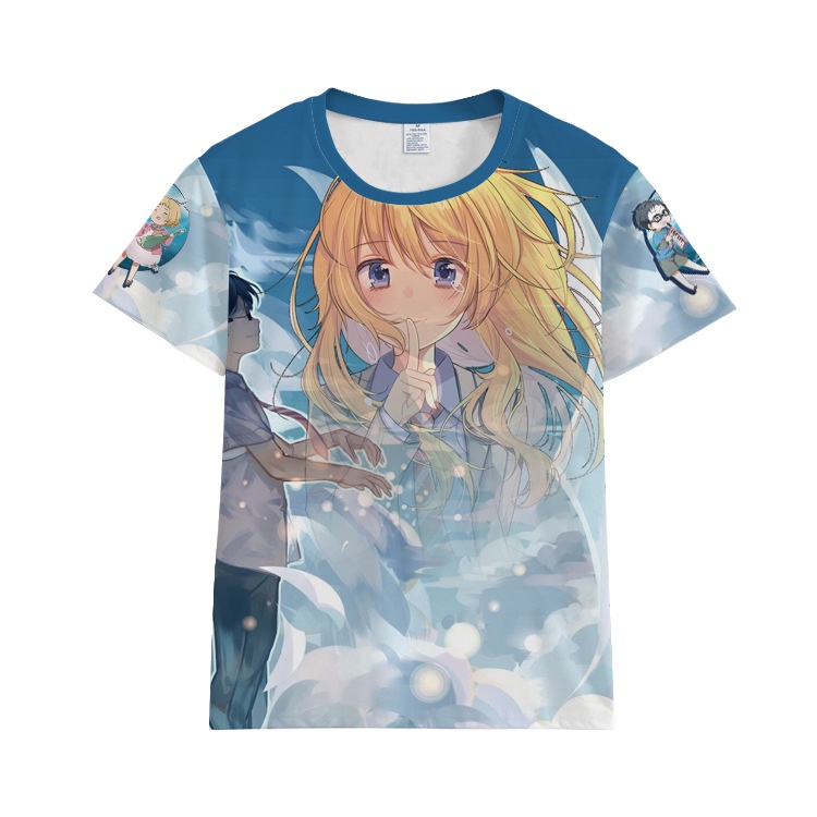 Áo nam Ngắn Tay Cổ Tròn In Hình Miyazono Kaori Arima Kousei Thời Trang Hàn