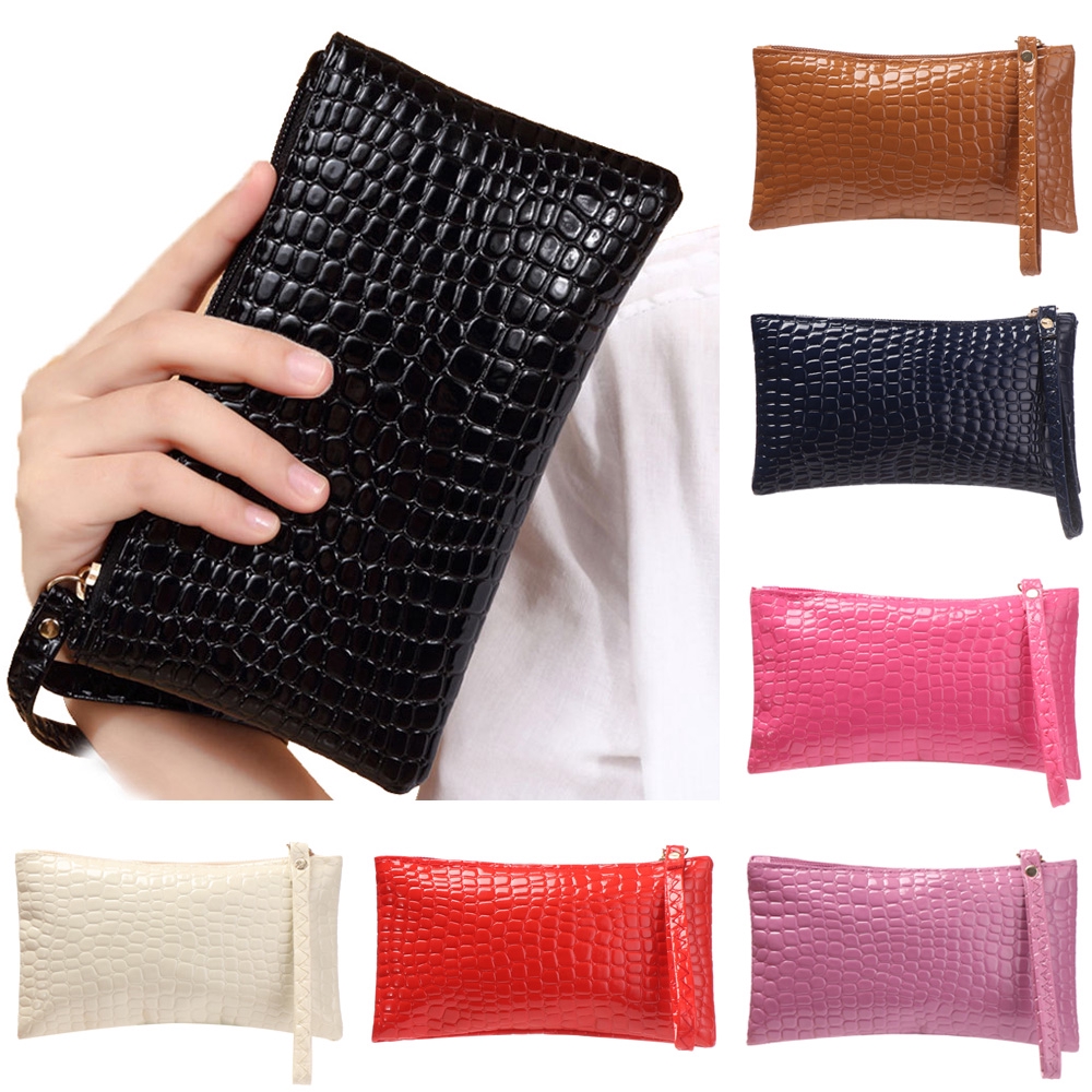 Ví Cầm Tay Bằng Da PU Màu Trơn Chống Nước Cho Nữ