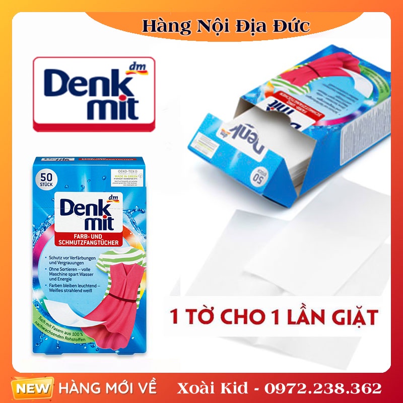 Giấy tẩy trắng quần áo, giấy chống phai màu, bột tẩy trắng, tẩy trắng cổ áo Denkmit của Đức- ĐỦ BILL DATE MỚI