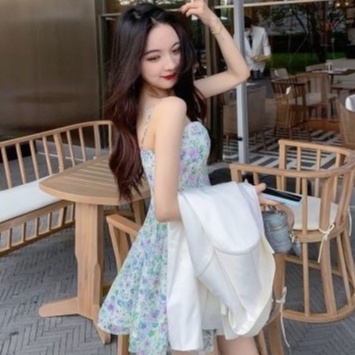Đầm Chữ A Hai Dây Ôm Eo In Họa Tiết Hoa Phong Cách Mới Dành Cho Nữ