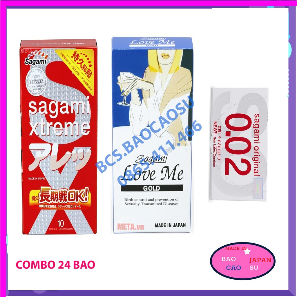 Combo 21 bao cao su Kéo dài thời gian Sagami Feel Long hộp 10 + Love me Gold 10 + Original 0.02 2 giá rẻ [Free Ship