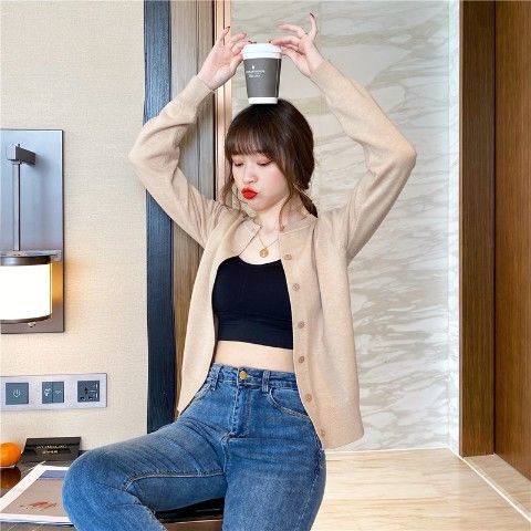 Áo khoác cardigan dệt kim tay dài thời trang mùa thu cho nữ