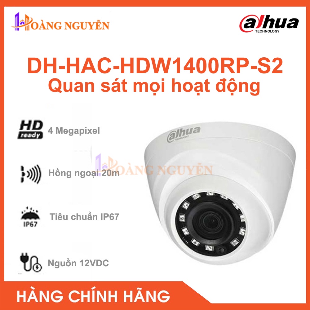 [NHÀ PHÂN PHỐI] Camera 4.0MP DAHUA DH-HAC-HDW1400RP-S2 Trang Bị Chế Độ Ban Đêm, Tự Động Cân Bằng Sáng - Bảo Hành 2 Năm