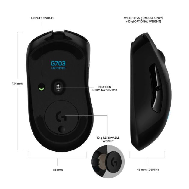 Chuột Gaming Không Dây Logitech G703 Hero Lightspeed Wireless - Hàng Chính Hãng