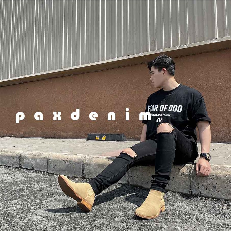 Jean rách gối Paxdenim màu đen chất co dãn dáng quần bó