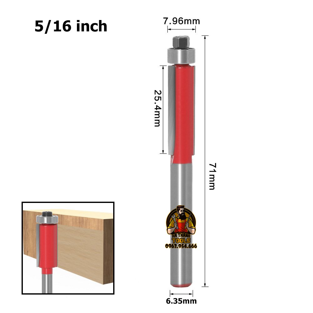 Mũi Phay Gỗ Thẳng Đầu Bi 1/4 - 1/2 inch Cốt 1/4 inch