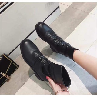 FREE SHIP Bốt nữ , boot nhăn cổ lửng sang chảnh