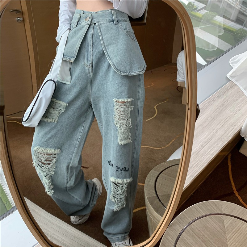 Quần Jeans Lưng Cao Phong Cách Hiphop 2020 Cá Tính Cho Nữ