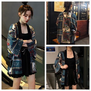 Áo khoác kimono in hoa phong cách retro