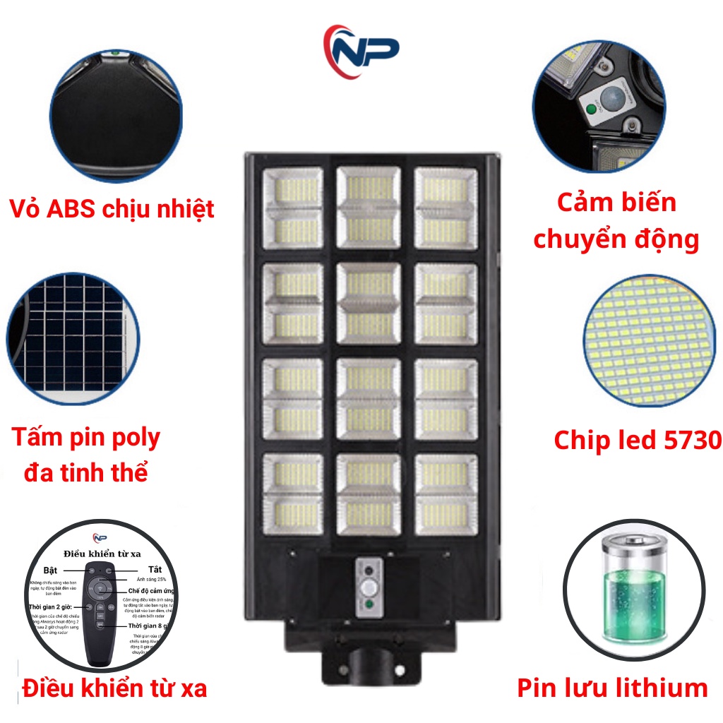 Đèn năng lượng mặt trời SHOPNHAPHONG Đèn năng lượng sân vườn liền thể kép400W,600W,800W cảm biến chuyển động BH 2 năm