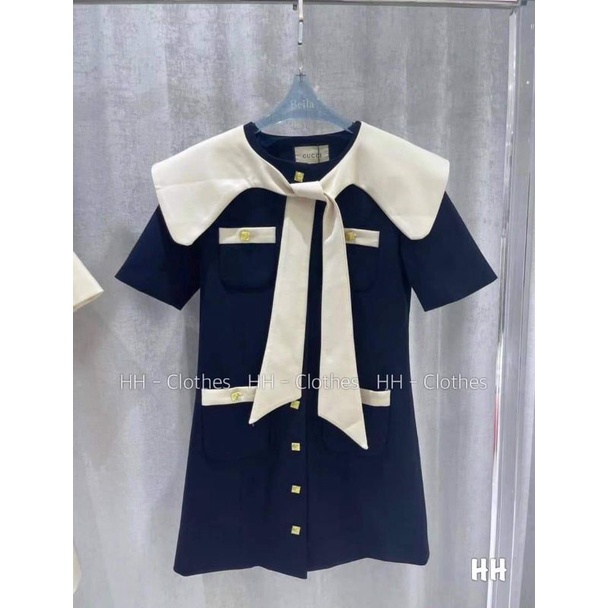 Váy nơ cổ viền khuy L1