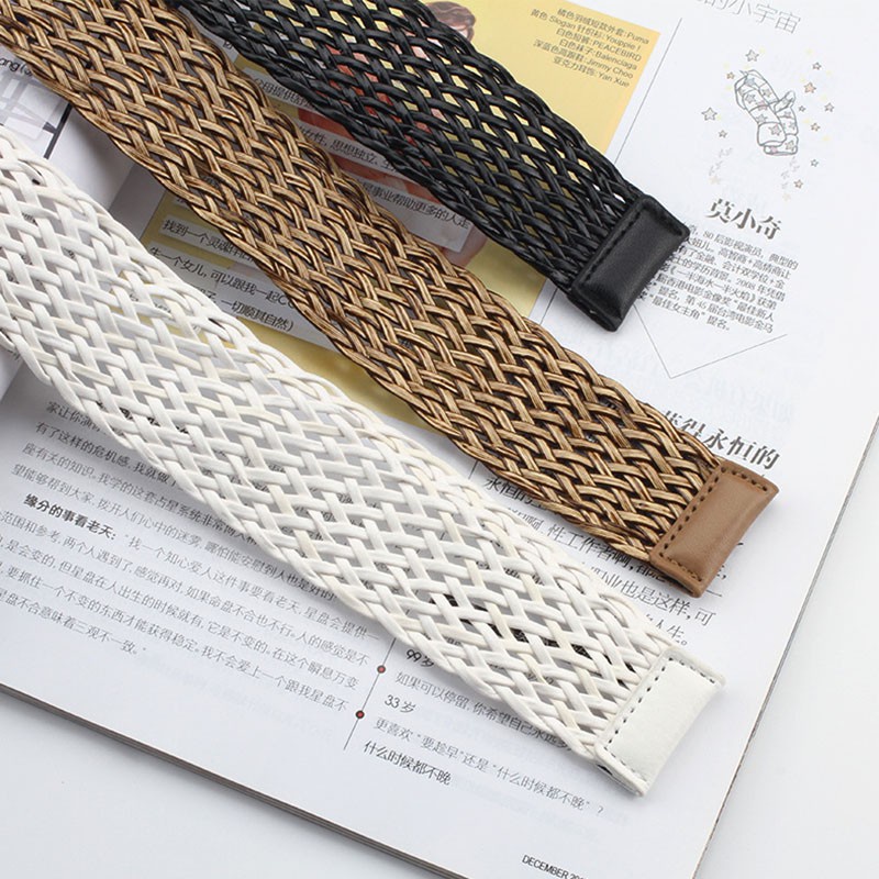 Mới Thắt Lưng Đan Rơm Phối Khóa Tròn Thời Trang Cho Nữ