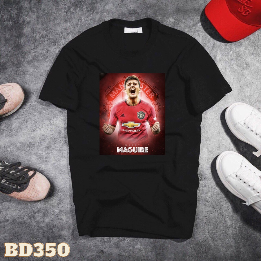 Áo Thun Hình Harry Maguire MU Mã BD347 - 353 - Áo Màu Đen Tay Ngắn, In Hình Cầu Thủ Bóng Đá