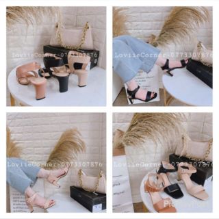 LOVIIECONRER - GIÀY SANDAL CAO GÓT 5 PHÂN GÓT DẸP ĐẾ VUÔNG- CAO GÓT 5CM 2 QUAI KHOÁ DÁN - SANDAL CAO GÓT 5CM - G200515
