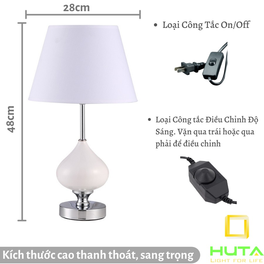 Đèn Ngủ Để Bàn Cao Cấp HUTA Dimmer Thân Sứ, Ánh Sáng Led Vàng, Decor Trang Trí Phòng Ngủ, Phòng Khách, Khách Sạn, S10