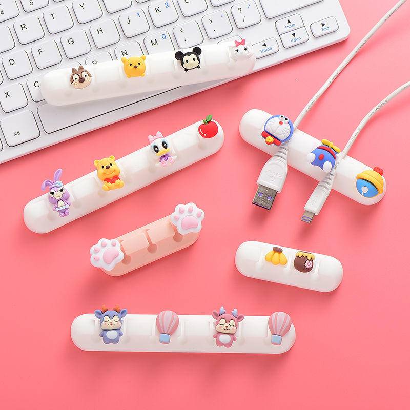 Dụng cụ cố định dây cáp cáp sạc phong cách hoạt hình dễ thương để bàn tiện lợi người tổ chức khóa máy tính để bàn
