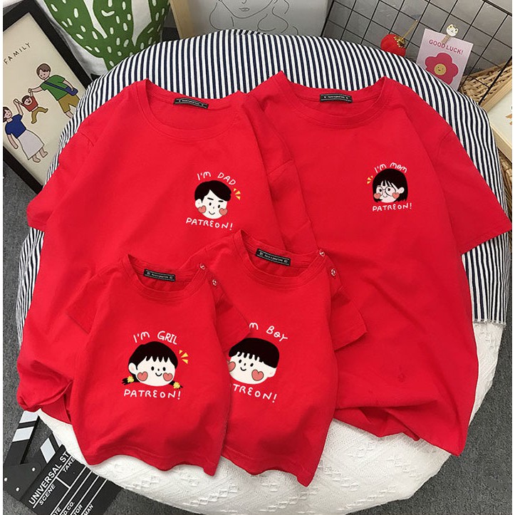 Áo gia đình Familylove - Đồng phục gia đình chất liệu cotton co giãn 4 chiều mềm mịn họa tiết chibi Patreon đáng yêu