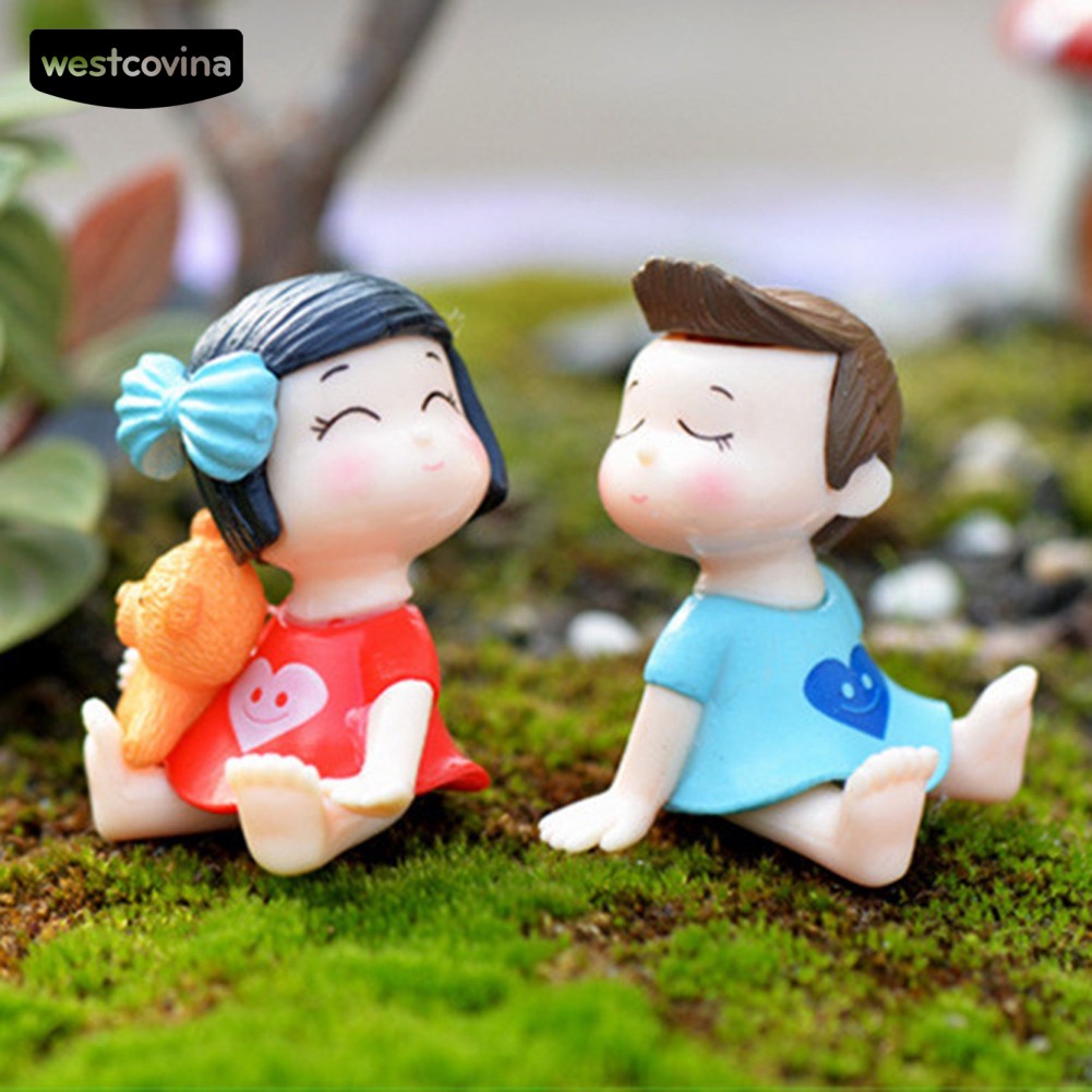 Bộ 2 Tượng Bé Trai Và Bé Gái Mini Trang Trí Tiểu Cảnh