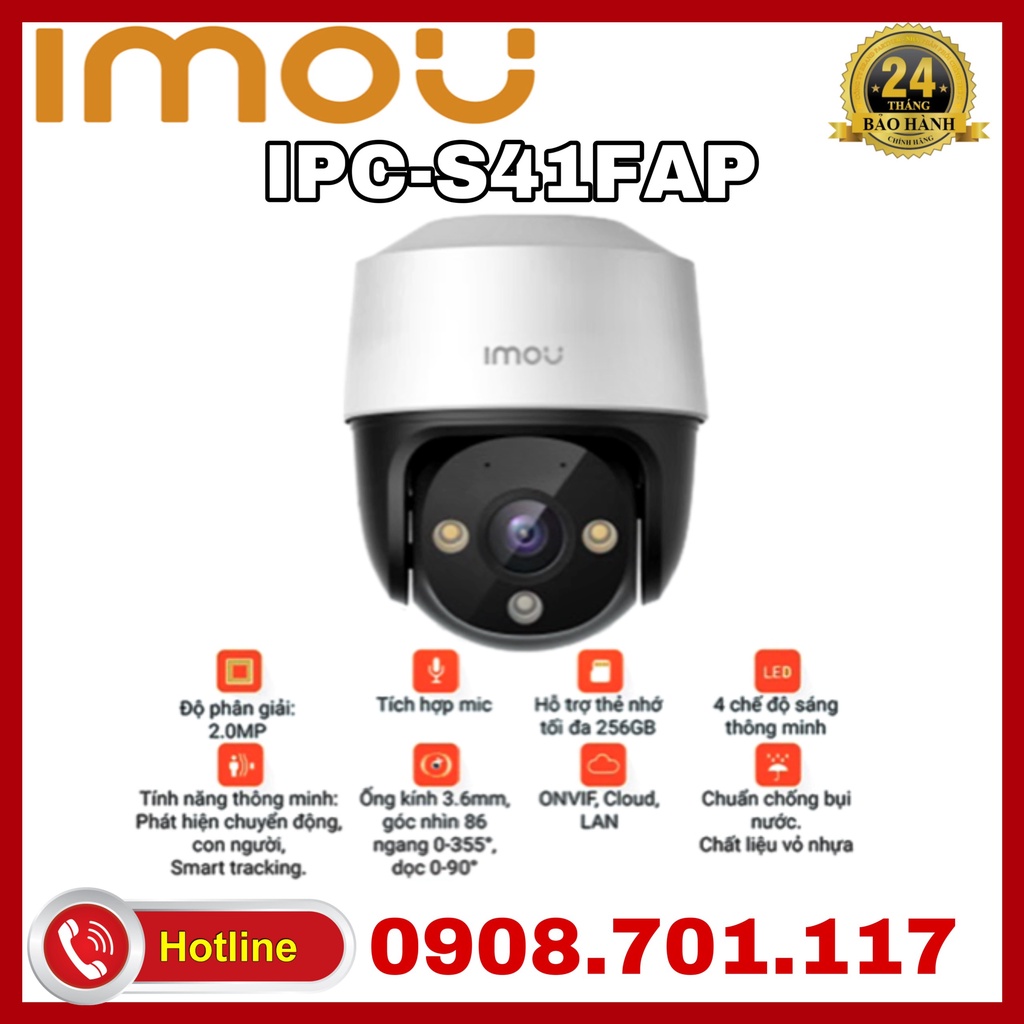 ⭐ TCamera ngoài trời 2K Full HD1080P Imou Cruiser S41FAP - Ban đêm có màu, báo động