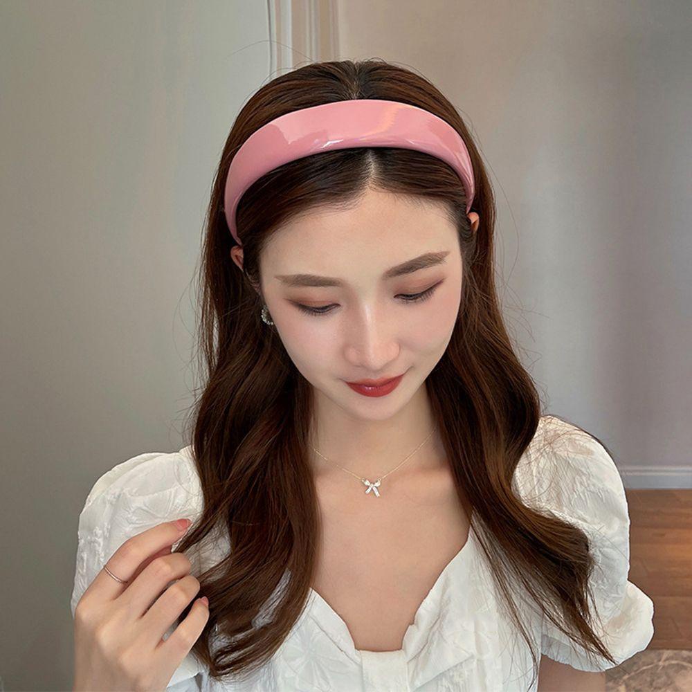 ANEMONE Băng Đô Cài Tóc Bằng Da PU Màu Trơn Đơn Giản Cho Nữ