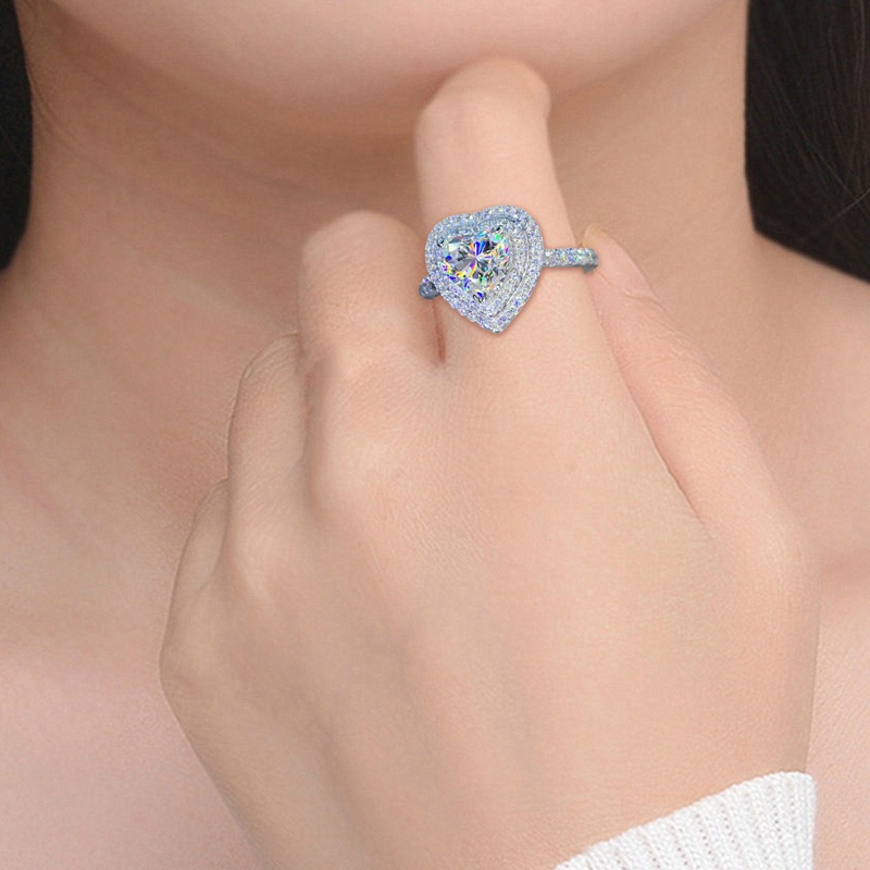 Nhẫn thời trang khảm đá zircon hình trái tim sang trọng quyến rũ dành cho nữ