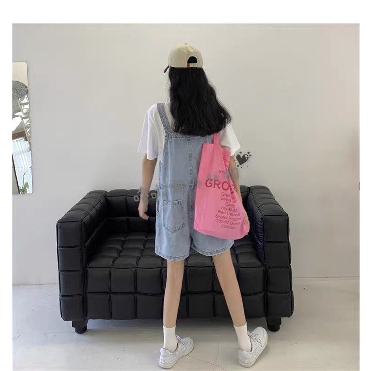 Quần Yếm Short Jeans Nữ Ống Suông Phối Túi Trước Trẻ Trung Phong Cách Hàn Quốc - 535