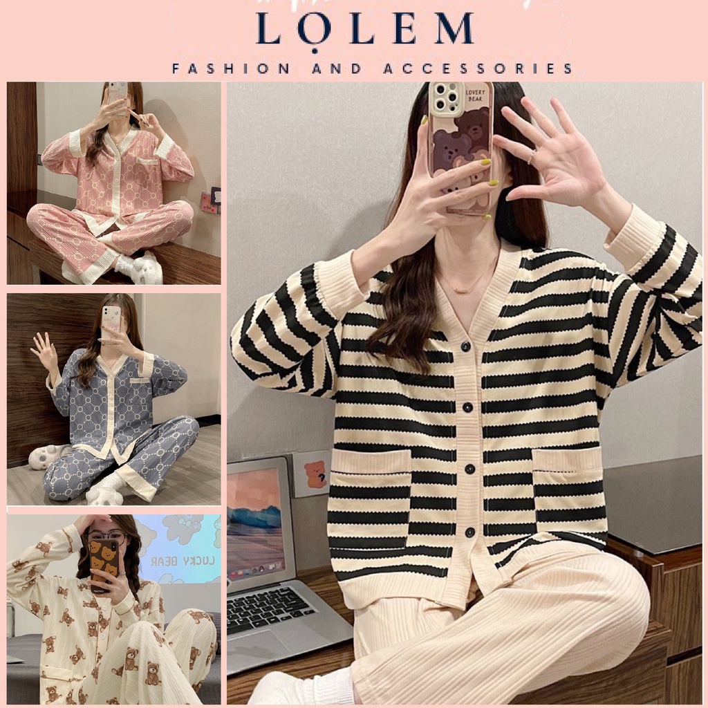 Đồ Bộ Nữ Pijama, Đồ Ngủ Dài Tay Thu Đông Chất Cotton Len Tăm Mềm Mịn Thời Trang Nữ  Dễ Thương Có Bigsize Thoải Mái