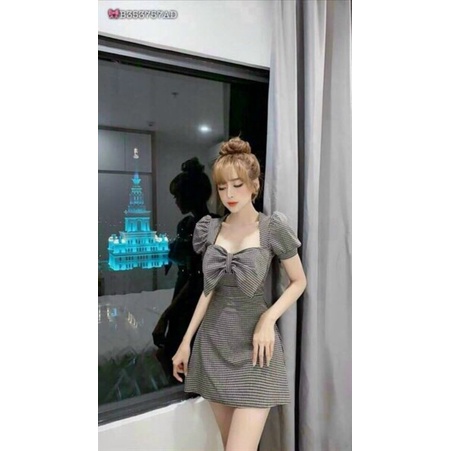Váy Caro Tay Bồng Nơ Cúp Ngực ❤️