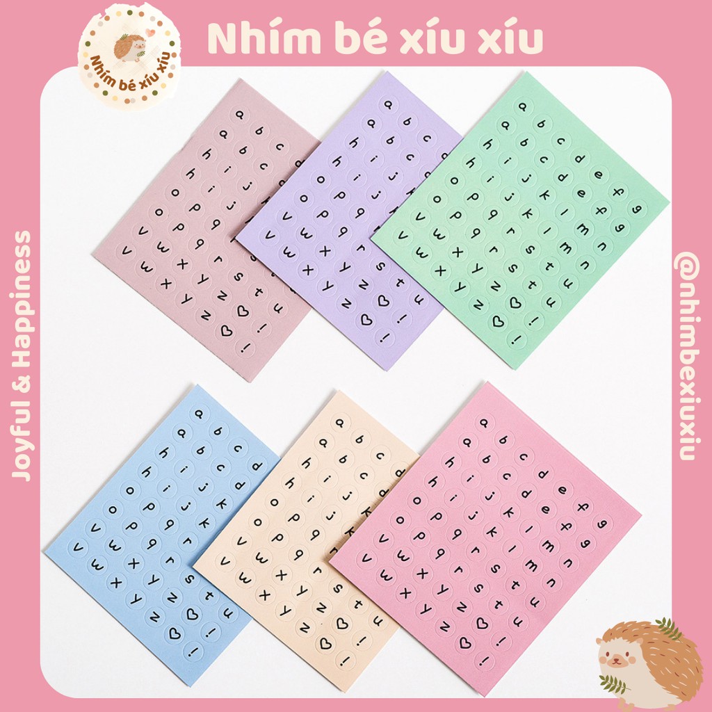 Tấm sticker in hình chữ cái abc trang trí sổ và đồ dùng siêu cute (Chữ in thường)